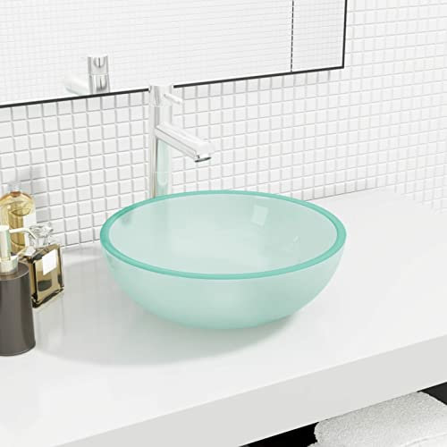 Homgoday Lavabo de vidrio templado de 35 x 12 cm esmerilado para lavabo de baño