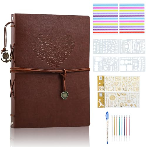Leder Fotoalbum zum Selbstgestalten Braun, Vintage Fotobuch zum Selbstgestalten 60 Seiten Selbstklebend Fotoalbum Scrapbook Album 27.4×24.5CM DIY Fotoalbum zum Einkleben für Jahrestage Hochzeit