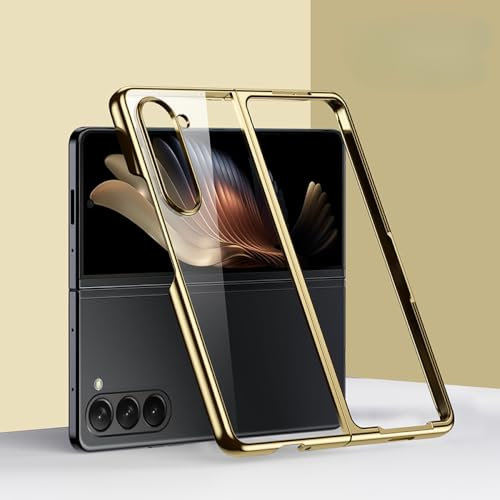 NHDCJF Galvanisierte transparente Handyhülle für Samsung Galaxy Z Fold 6 5 4 3 Fold6 Fold5 Fold4 Fold3 Klare Hartschalenhülle,Golden,Für Samsung Galaxy Z Fold5
