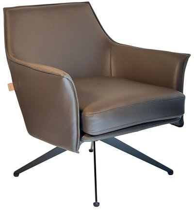 SIX Aurio Mid-Century Modern Echtleder-Drehstuhl Braun-Hochwertiger Leder Lounge Chair Club Sessel Massivholzrahmen und Metallbasis-Stilvoll, Komfortabel, Pflegeleicht