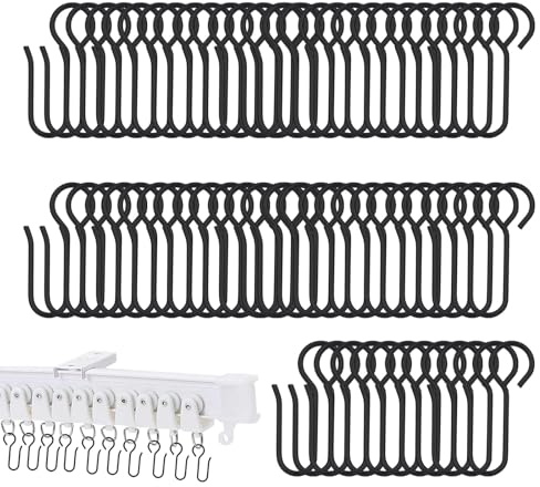100 Stück Metall S Haken Schwarz, S-Förmige Vorhanghaken für Schienen, Duschvorhang Haken, Vorhang Haken, Gardinenhaken für Ringe, Gardinenhaken Metall, Curtain Hooks, Fenstervorhang (35MM)