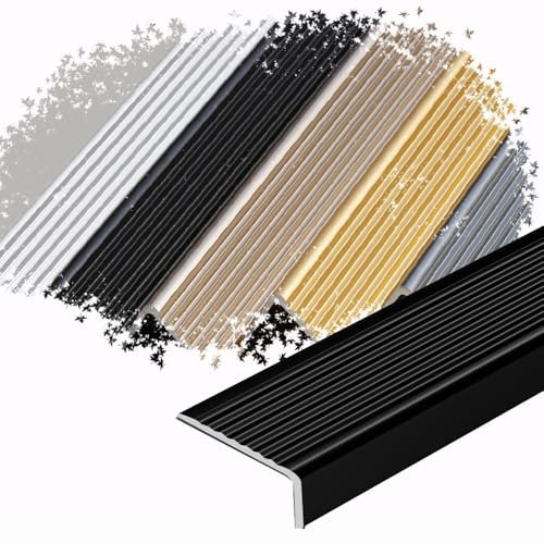 ZYXQQJ Treppenkante Aluminium Treppenkantenprofil In L-Form Treppenkantenschutz 3cm 4cm 5cm 7cm 10cm Antirutsch-Profil Bodendekoration Sicherheit(Black,40mm/1.6in)