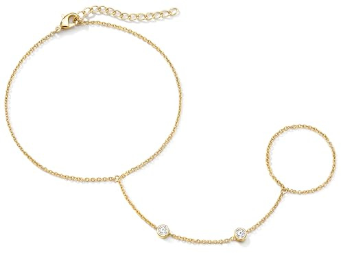 Gokeey Dainty Gold Ring Hand Chain Cubic Zirconia Bracelet Trendy 14K Gold Plated Hand Chains Bracelet for Women Simple Body Jewelry Set Trendy Birthday Gift
