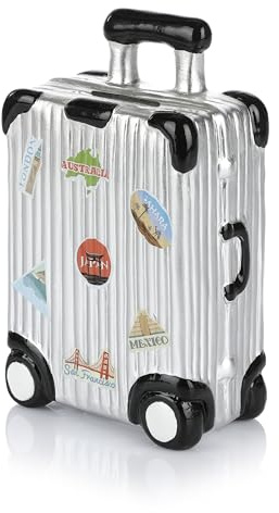 FunX Hucha en forma de maleta – Alcancía como embalaje para regalos de dinero para vacaciones, viajes o como decoración – Fondo de vacaciones 9.5 x 5 x 16 cm