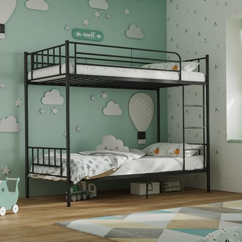 XINBEDEU 3FT Single Bunk Bed Metal Frame, Twin Over Twin Size Metal Bunk Bed with Slatted Support, Sturdy and Durable Design for Kids and Adults (Black, Twin)