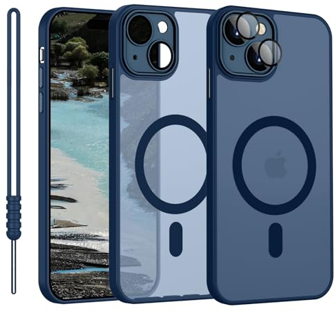 YUANDMI Cover Magnetica per iPhone 14 Plus Compatibile con MagSafe, Custodia Per iPhone 14 Plus Traslucida Opaca Case Ultra-Sottile Silicone Anti-Scivolo Resistente ai Graffi, Blu Scuro
