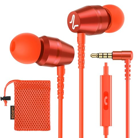 LUDOS OMNITONE Écouteurs, Garantie 5 Ans, Écouteur Intra-Auriculaires Filaires, Casque avec Microphone, Compatible avec Tablettes et Ordinateurs Portables Samsung, iPhone, MP3 Players - 3.5 mm Corail