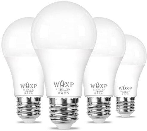 E27 Screw LED Light Bulb Warm White 100W Equivalent, 1600 Lumen Super Bright ES GLS LED Bulbs, 12W Large Screw in Light Bulb, 3000K, Flicker Free, Non-dimmable, Pack of 4