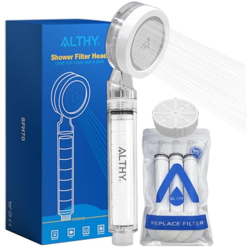 ALTHY Pommeau de Douche Haute Pression SPA avec Filtre | La douchette anti-calcaire | Élimine la poussière, la rouille, le chlore et les métaux lourds | avec 1CS & 4PP filtres inclus