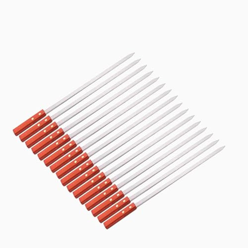 DIOXSTAR BBQ Flat Skewers, Heavy Duty Material, Ergonomic Wooden Handle, Heat Resistant, Reusable, Easy to Clean, Non-Slip Surface, Ideal Use On Outdoor BBQ, Family Party, Camping, 40cm (16Pcs)
