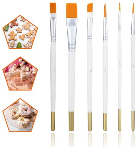 Tyqour 6 pinceles para tartas, pinceles de pintura para tartas, pinceles de artista, juego de pinceles para pinturas acrílicas, pinceles para pasteles, pasteles, postres, azúcar, blanco
