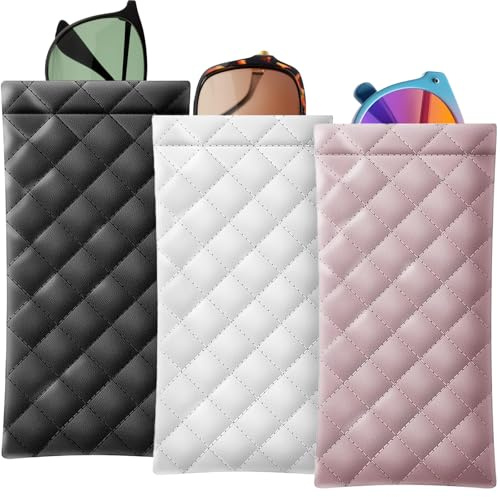Liufuan 3 Pcs Soft Glass Case for Women and Men, Portable Slim Soft Sunglasses Pouch Squeeze Top to Open Eyeglasses Protective Holder
