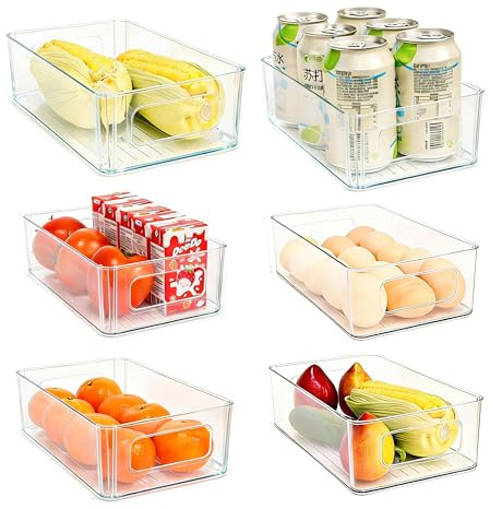 HanYun 6 Pack Kühlschrank Organizers, Fridge Organisers Durchsichtig Aufbewahrungsbox Organizer Küchen Kühlschrank Organizer für Speisekammer, Gefrierschrank, Schrank, Schublade, Büro
