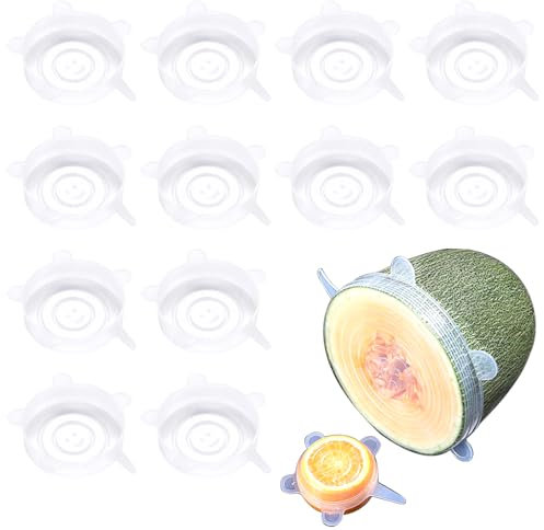 FULHANY 12 StüCk Silikon Frischhaltefolie - Silikondeckel - Silikondeckel Dehnbar - Bpa-Freie Wiederverwendbare Universal-Deckel FüR Schalen, Tassen, GläSer Und Zum Abdecken Von Obst