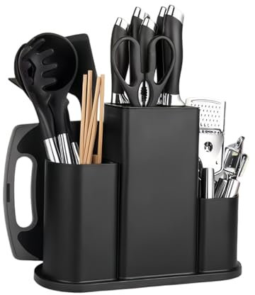 Ceppi Portacoltelli Vuoti, 4 in 1 Ceppo Coltelli da Cucina Universale, Blocco Porta Coltelli Quadrato, Ceppo Portacoltelli da Cucina, Bloque de Cuchillos Pratico, Soporte Cuchillos Cocina (Nero)