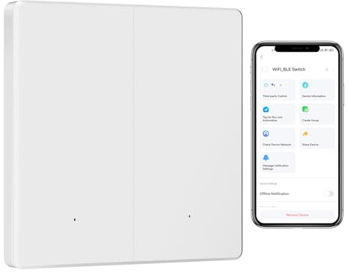 BSEED Smart Lichtschalter, Wifi Lichtschalter 2 Fach 1 Weg arbeitet mit Amazon Alexa/Google Home/Tuya/Smart Life, Alexa Wandschalter Weiß (Erforderlich NeutralDraht)