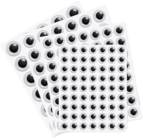 4 Sheets Googly Eyes Stickers Sizes 8mm 10mm 12mm 15mm Round Googly Eyes Self Adhesive Wiggle Eye Stickers Mixed Packaging Plastic Sticker Eye for DIY Crafts Decoration