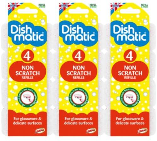 Non Scratch Sponge Refill Pads – 12 Pack (3 x 4) – Compatible with Leading Wand Systems – Ideal for Non-Stick Cookware, Glassware & Delicate Surfaces