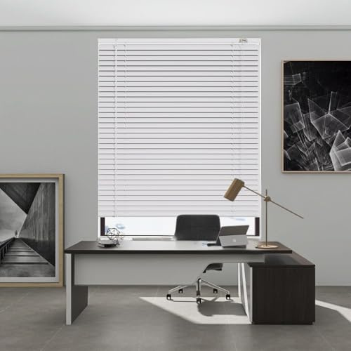 Persianas Venecianas Aluminio Estores para Ventanas de Baño 25 35 45 80 100 120 135 155 Cm Persianas de Privacidad Cortinas Venecianas Sin Taladrar(Blanca)