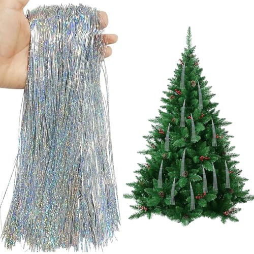 Espumillón para árbol de Navidad, color plateado, decoración navideña, fiesta, árbol de Navidad, espumillón, decoración navideña, decoración de Navidad, decoración de Navidad, para Año Nuevo