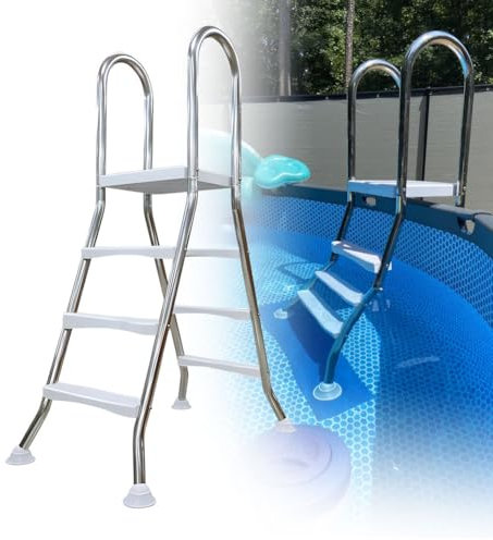 BOTOWI Échelle de Piscine Robuste en Acier Inoxydable 110cm Piscine Hors Sol Double Face escalier de Piscine 3 marches au-Dessus du Sol marches de Piscine au-Dessus du Sol antidérapante,43 inch