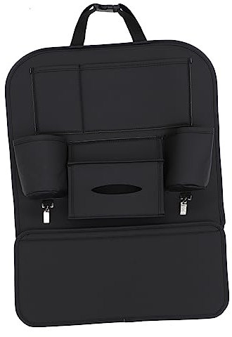 SOPOTUTU Organizador de Asiento Trasero de Coche con Protector de Respaldo Funda de PU Compartimentos Resistente Arañazos y Instalación para Mascotas