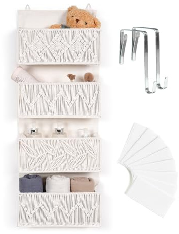 ANTIS'S HOME Hängeorganizer mit 4 Taschen – Handgewebter Boho Deko, Multifunktionales, platzsparendes Ordnungssystem für Türen, Faltbares Hängeregal für Schlafzimmer, Bad, Kinderzimmer und Schrank