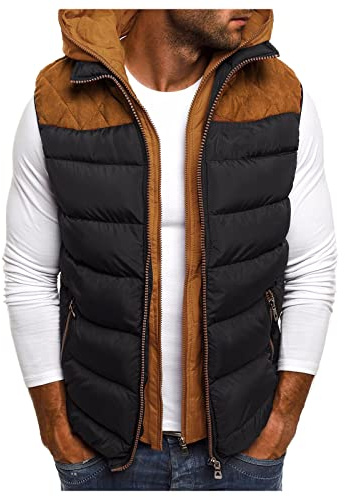 Piumino Senza Maniche Uomo Caldo Invernale Gilet Casual Smanicato Giubbotto Antivento Leggera Giacca Softshell Con Cappuccio Riscaldato con Zip Giubbino Trekking Taglie Forti Cappotto Trapuntato Corto
