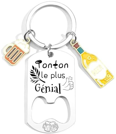 JRZDFXS Cadeau Tonton Porte clés Super Tonton cadeau pour tonton anniversaire décapsuleur Porte-clef Tonton Noel Cadeau Baptême