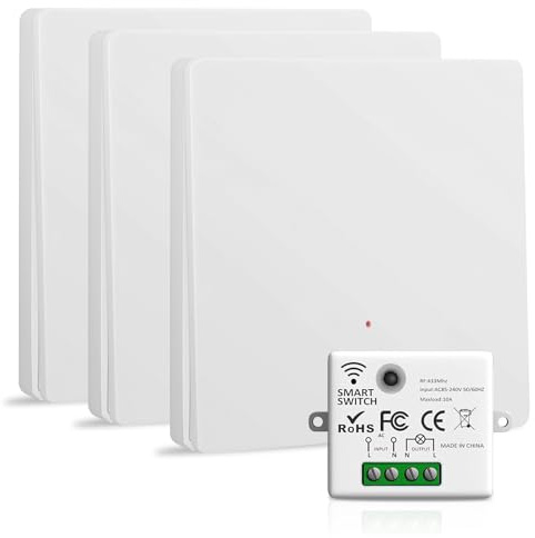 Juego de interruptores de luz inalámbricos con interruptor de pared, interruptor inalámbrico y receptor inalámbrico 2200 W/10 A, interruptor inteligente 2,4 G, 230 V, 3 + 1