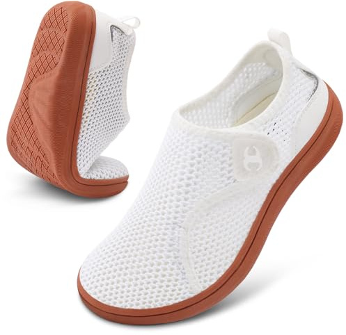 Scurtain Mesh Sock Slippers for Women Comfy White Slip On Barefoot Water Shoes Cruise Travel Vacation Flat Sandals Water Aerobics Beach Pool Swimming Shower Shoes Size