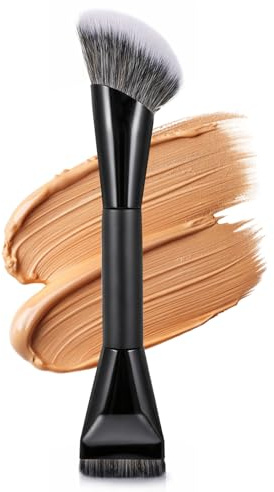 Sibba Pinceau de maquillage double face pour fond de teint - Pinceau plat - Pinceau de contour biseauté - Pinceau bronzant dense pour poudre de crème liquide - Noir