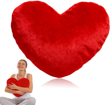 MOFXWHE Herz Kissen, Rot Herzkissen, Herzform Kissen Kuschelkissen, 46x36 cm Plüsch Kisen Weiche Deko, Herz-Kissen aus Plüsch Love Zierkissen Dekokissen für Wohnzimmer Sofa Schlafzimmer,Geschenk