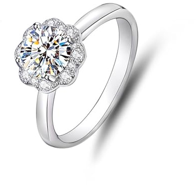 Epinki Antragsring 18K Au750 Gelbgold, Blumen Hochzeitsring mit Moissanit, Hochzeitsband 950 Platinum Echt Goldschmuck, Gr.47-65