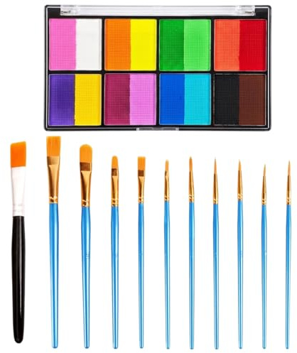 Face Painting Kit,16 Color Vibrant Face Painting Set with 11 Professional Brushes, All-in-One Rainbow Makeup Palette for Festival Party Cosplay and DIY Creative Painting