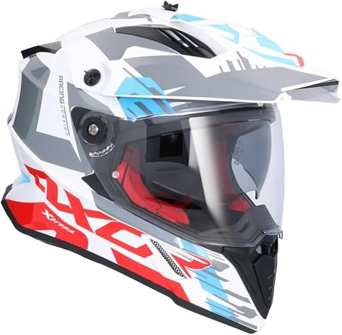 AXOR Helmets Casco Adventure X-Cross D/V X1 Blanco y Rojo Totalmente Homologado 22.06 (M 57/58)