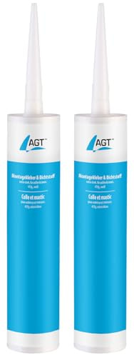 AGT Kleber für Holz: 2er-Set Montagekleber/Dichtstoffe, extra-stark, außen/innen, 475g,weiß (Steinkleber, Montagekleber Beton, Spiegel)