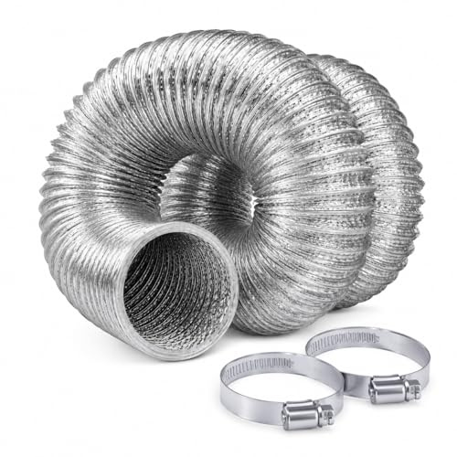 125mm (5) Flexible Aluminium Tube │ Ventilation Flex Exhaust Pipe │ Tumble Dryer, Gas Cooker, Extractor Fan, Air Conditioning (Air con, AC) - 4 Metre / 13.1 Ft Length & Hose Clips