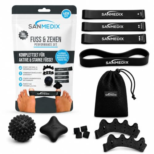 Sanmedix Fußtrainer Set – Zehenspreizer, Trainingsbänder, Massageball & Trigger Tool für Fußtraining, Zehentraining, Mobilisation, Regeneration & Fußkraft