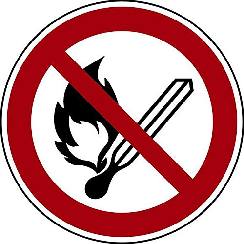 Schild Feuer, offenes Licht, Rauchen verboten DIN EN ISO 7010-P003 - 200x0.45 mm Aluminium geprägt