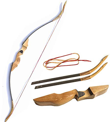 ZSHJG 54 Zoll Takedown Recurve Bogen Traditionell Holzbogen Longboegn 30-50lbs Erwachsene Jagdbogen Hölzerne Riser Sportbogen Rechte Hand für Bogensport (45lbs)