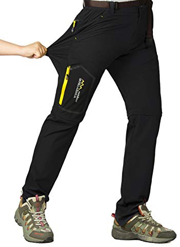 CLOUSPO Pantalones de exterior para hombre, dos piezas, desmontables, protección solar, secado rápido, pantalones funcionales con cinturón, Negro , XL