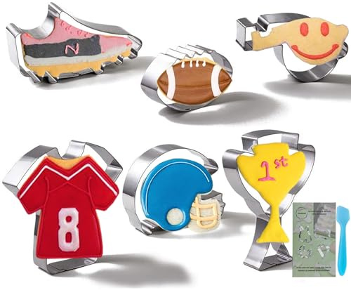Juego de 6 Moldes para Galletas, Diseño de Fútbol, Casco de Fútbol, Camiseta, Silbato, Trofeo, Acero Inoxidable