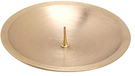 Kerzenuntersetzer mit Dorn aus Messing – Kerzenteller Ø 8 cm in Gold matt – Kerzenhalter für TAUFKERZE, HOCHZEITSKERZE, KOMMUNIONKERZE – tropfsicheres KERZENZUBEHÖR von MaMeMi