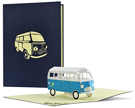 Glückwunschkarte mit Bus I Geburtstagskarte oder Reisegutschein I Verschenke einen Kurztrip, Städtetrip, Wochenendreise oder Camping Trip I 3D Pop Up Camper Van, H24