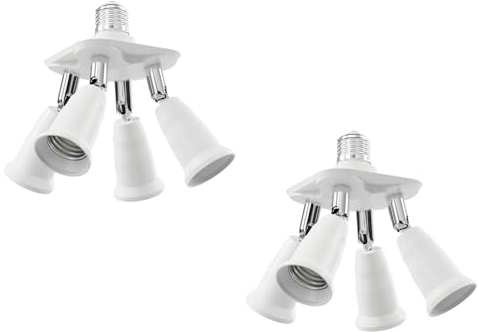 ledscom.de 2 Stück E27 Sockel, 4-fach Splitter-Adapter, weiß