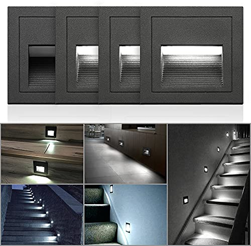 INDARUN Led Treppenbeleuchtung außen innen Kaltweiß 3W-4er Treppenlicht Led 230V LED Treppenbeleuchtung Wandleuchte Aluminium Wasserdicht IP65 Treppenbeleuchtung Innen Außen Stufenlicht Treppe