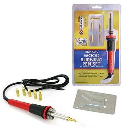 30w-240v Wood Burning Pen Tool - Soldering Iron Kit, Pyrography, Watt, Volt, Craft Tips + 5 Tips | Adjustable, Hand Tool | Allow It to Cool Down Before Changing The Brass Tips