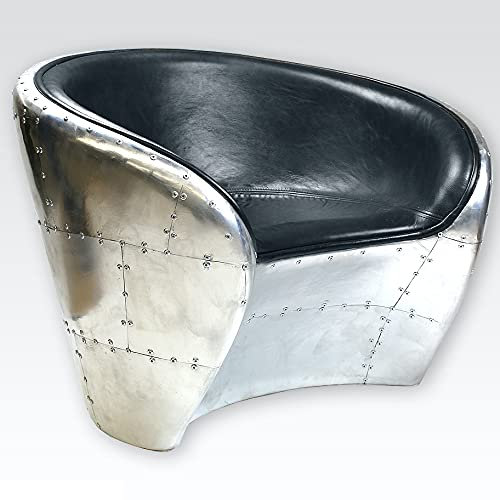 Phoenixarts Vintage Echtleder Schalensessel Design Ledersessel Retro Lounge Sessel schwarz - Industrie Design 7091