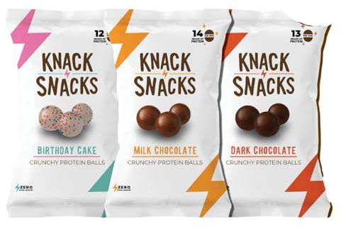 Knack Snacks Crunchy Protein Balls | Snack Pack | 3 x 34g Bags | 12-14g Protein Per Bag | Lower Sugar & Naturally Gluten Free Crunchy Chocolate Snack | Includes 3 Delicious Flavours